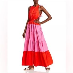 NWT STAUD Minerva Colorblock Side Tie Maxi Dress 100% Recycled Nylon